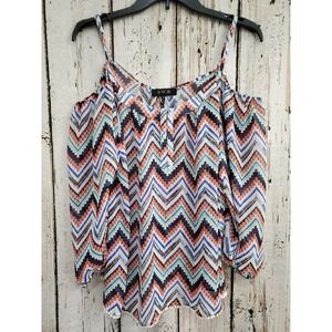 Energie Women's Large Multicolor Sheer Silky Peasant Boho Blouse Top‎ Boho Chic